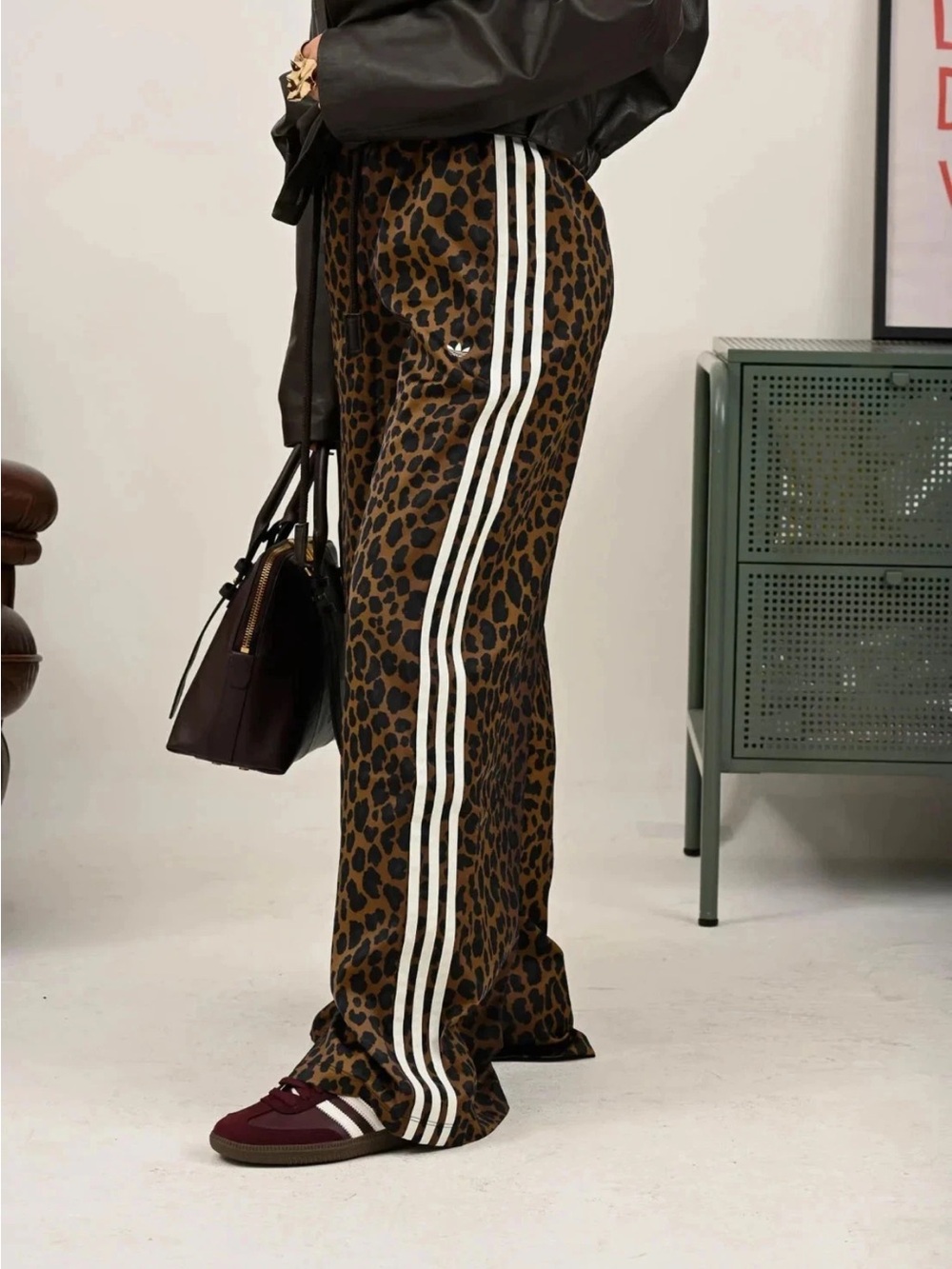 New Adidas Viral Leopard Print Wide-Leg Track Pants - Picture 5 of 6